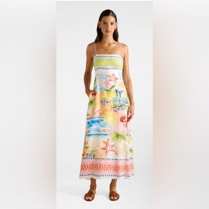 C&C California Vacation Beach Print Tropical Colorful Sundress SZ XS Smocked